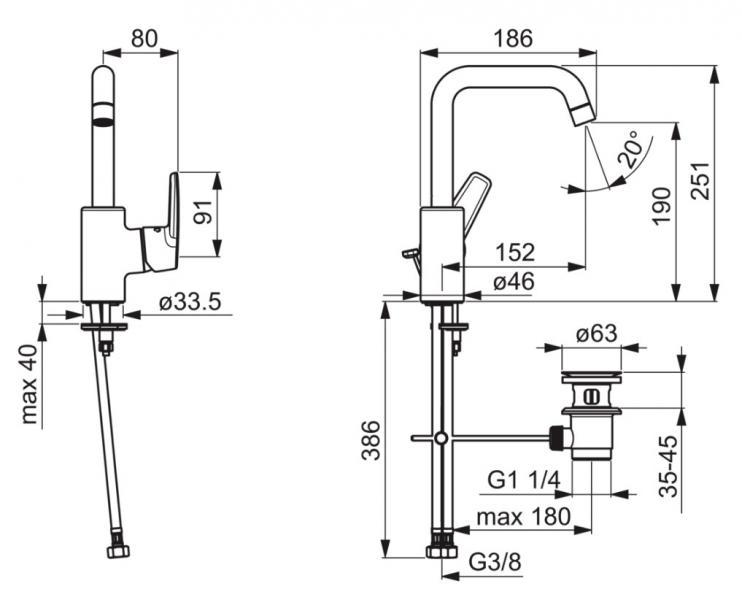 Oras Saga Håndvaskbatteri m/høj tud, bundventil og svingtud Oras Saga Håndvaskbatteri m/høj tud, bundventil og svingtud
