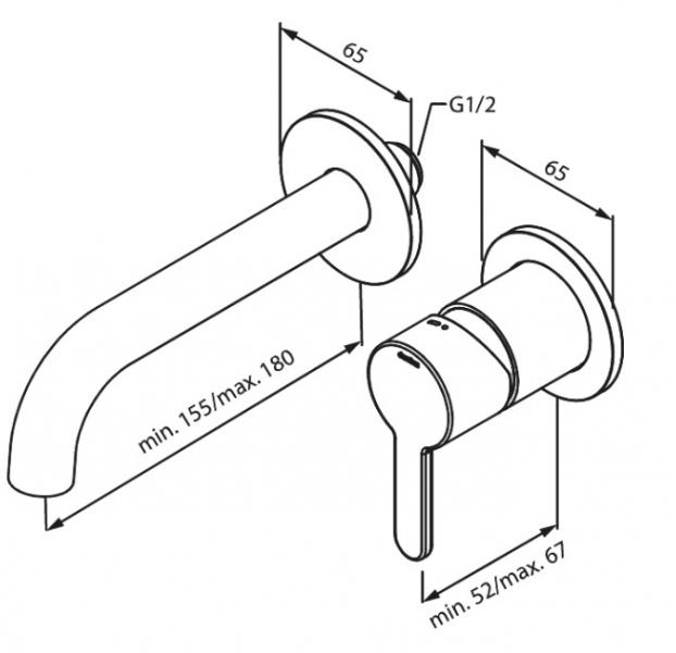 Damixa Silhouet armatur til indbygning i v&aelig;g - Poleret messing