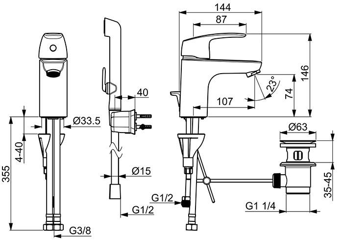 Oras Safira 1008F h&aring;ndvaskarmatur m/Bidetta h&aring;ndbruser og l&oslash;ft-op ventil - Krom