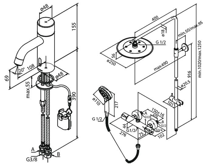 Damixa Silhouet Touchless komplet pakke til bad m/hovedbruser - Krom