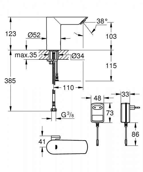 Grohe Bau Cosmopolitan E ber&oslash;ringsfri vandhane til 230 V