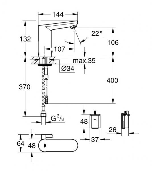 Grohe Get berøringsfrit håndvaskarmatur m/batteri Grohe Get berøringsfrit håndvaskarmatur m/batteri