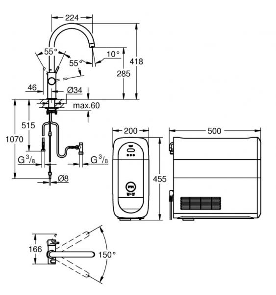 Grohe Blue Home k&oslash;kkenbatteri m/C-tud - B&oslash;rstet warm sunset
