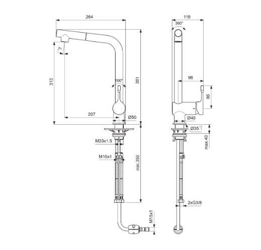 Ideal Standard Geometry A4 køkkenarmatur m/udtræk - Krom Ideal Standard Geometry A4 køkkenarmatur m/udtræk - Krom