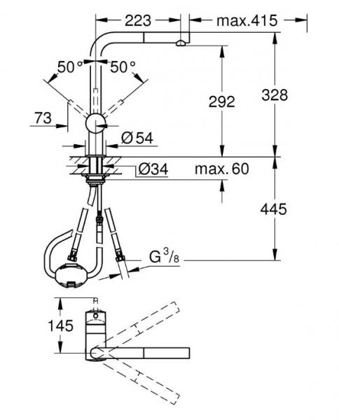 Grohe Minta k&oslash;kkenarmatur m/udtr&aelig;k og L-tud - Supersteel