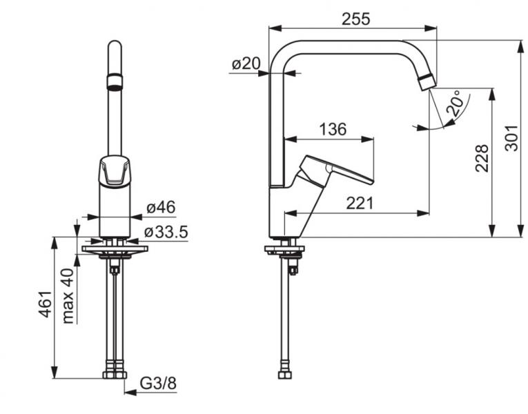 Oras Swea køkkenarmatur m/højtud koldstart - Krom Oras Swea køkkenarmatur m/højtud koldstart - Krom