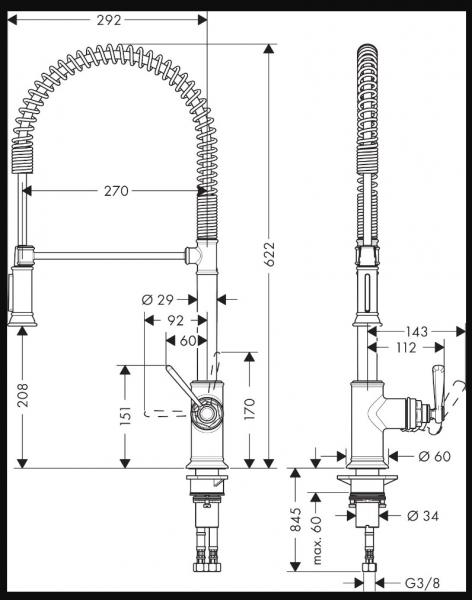 Hansgrohe Axor Montreux Semi-Pro k&oslash;kkenarmatur - Rustfrit st&aring;l finish