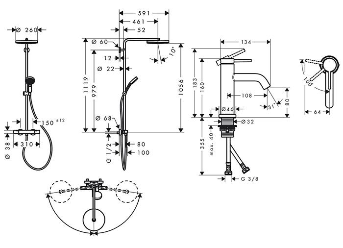 hansgrohe Pulsify S Puro & Tecturis komplet pakke til badev&aelig;relset - Mat hvid