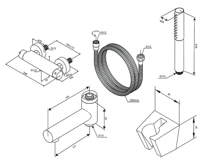 Damixa Iris komplet badekararmatur - Børstet messing Damixa Iris komplet badekararmatur - Børstet messing