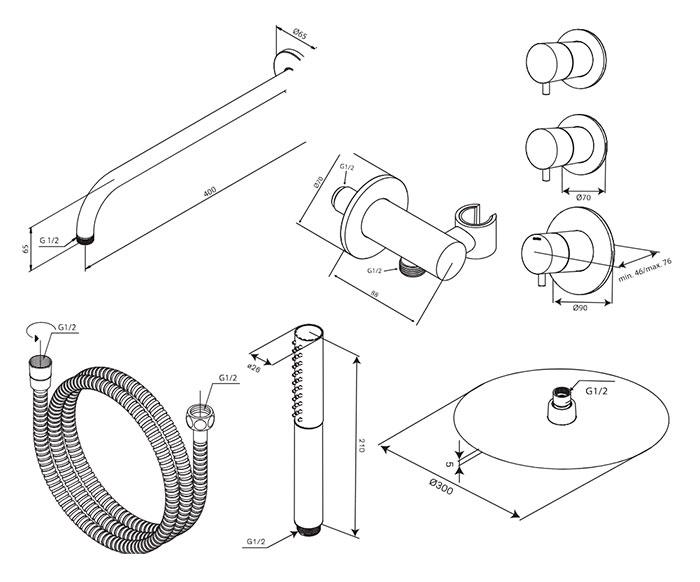 Damixa Iris XS 1 300 brusesæt til indbygning - Mat sort Damixa Iris XS 1 300 brusesæt til indbygning - Mat sort