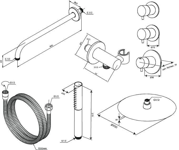 Damixa Iris XS 1 300 bruses&aelig;t til indbygning - Steel
