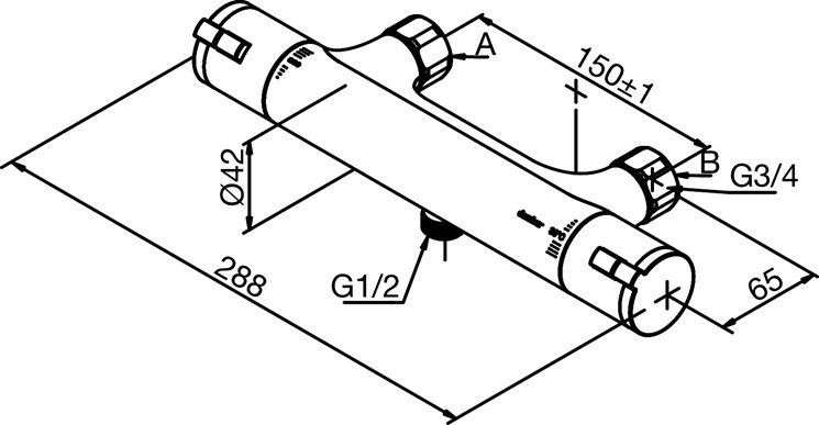 Damixa Thermixa Zero brusetermostat m/studs ned Damixa Thermixa Zero brusetermostat m/studs ned