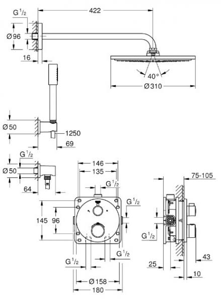Grohe NEW Rainshower 310 komplet brusesystem til indbygning - Loft Grohe NEW Rainshower 310 komplet brusesystem til indbygning - Loft