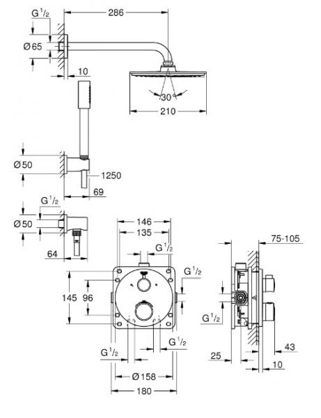 Grohe NEW Rainshower 210 komplet brusesystem til indbygning - Loft Grohe NEW Rainshower 210 komplet brusesystem til indbygning - Loft