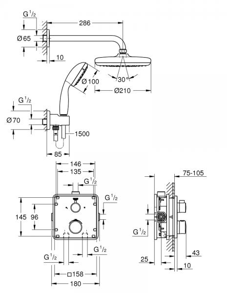 Grohe NEW Tempesta 210 komplet brusesystem til indbygning - firkantet Grohe NEW Tempesta 210 komplet brusesystem til indbygning - firkantet