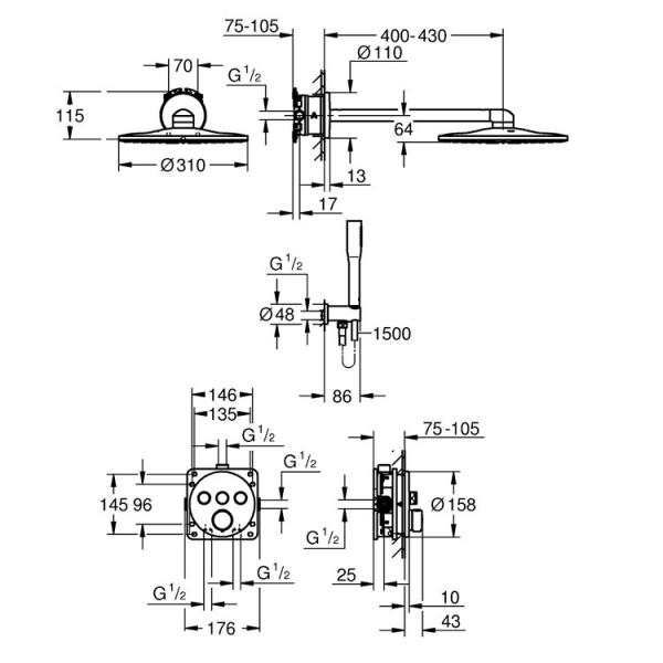 Grohe Precision SmartControl 310 komplet brusesystem til indbygning Grohe Precision SmartControl 310 komplet brusesystem til indbygning