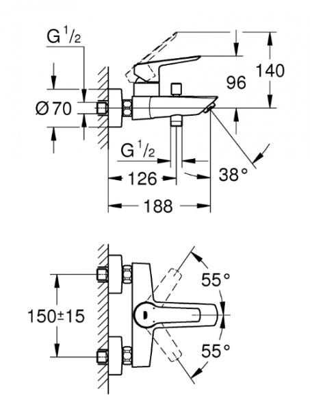 Grohe Start etgrebsbatteri til kar og brus - Mat sort Grohe Start etgrebsbatteri til kar og brus - Mat sort