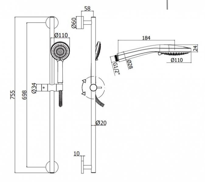 Lavabo Luca brusesæt m/rund håndbruser - Krom Lavabo Luca brusesæt m/rund håndbruser - Krom