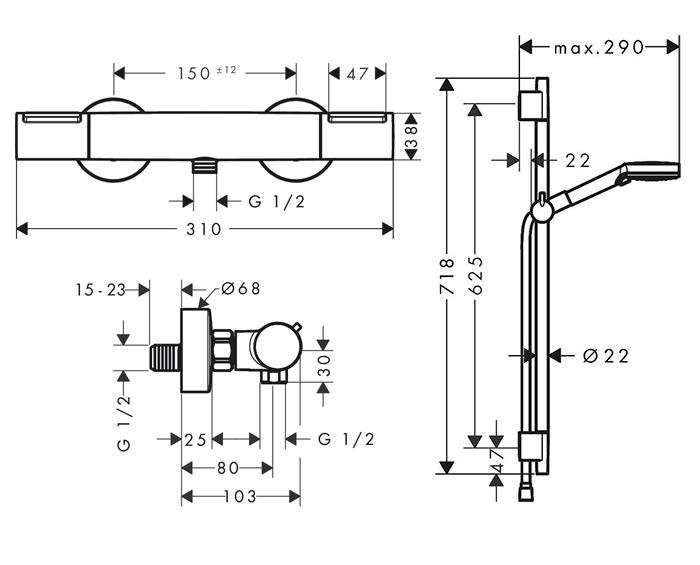 hansgrohe Vernis Blend bruses&aelig;t m/Ecostat Element brusetermostat - Mat sort