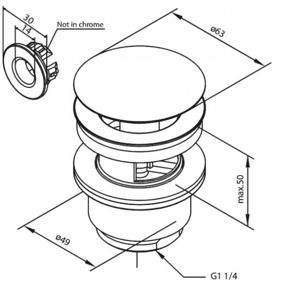 Damixa komplet bundventil med klikfunktion - B&oslash;rstet grafitgr&aring;
