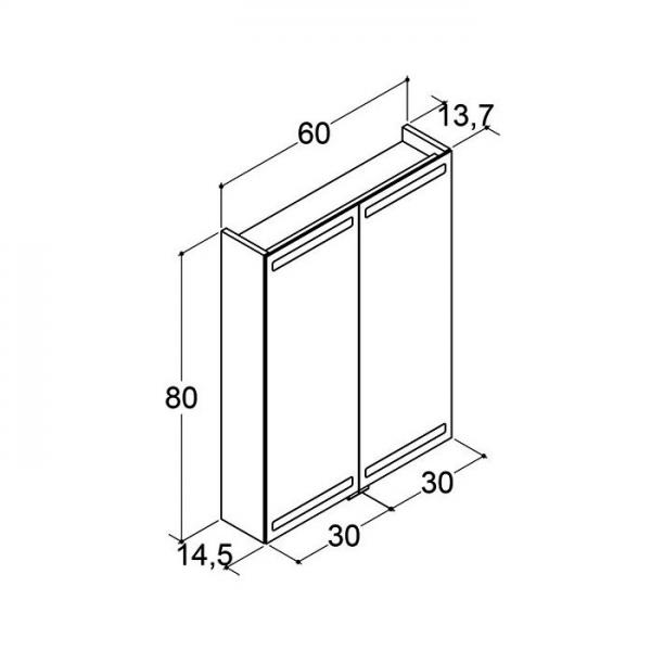 Dansani Level spejlskab 60 m/lys, lysstyring og tr&aelig;bakker - Gr&aring; mat