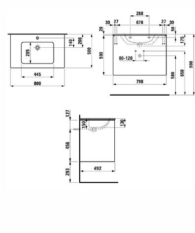 Laufen Base 80 m&oslash;belpakke m/slim h&aring;ndvask - Mat hvid