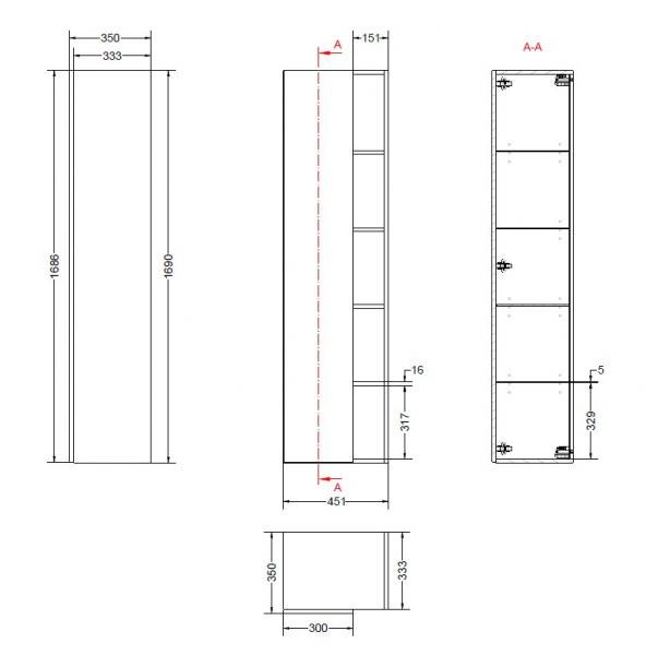 Sanibell Proline udvidet h&oslash;jskab m/&aring;bne hylder - Sort eg