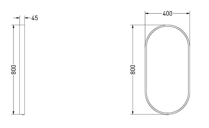 Sanibell Ink SP28 ovalt spejl m/lys, varme og sensor 40 x 80 cm - B&oslash;rstet metal sort
