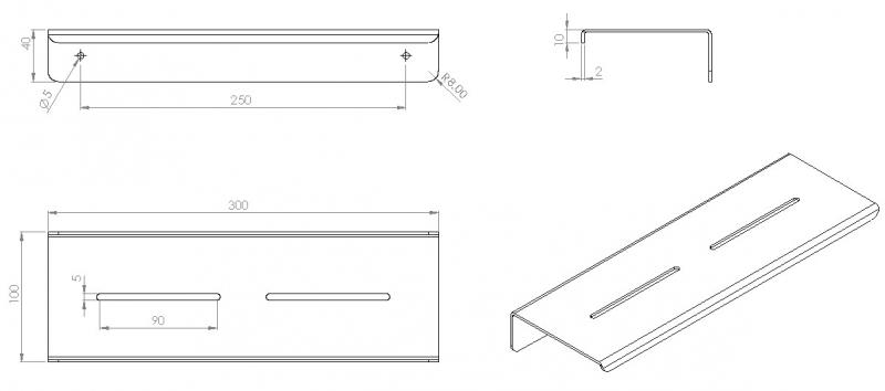 Cassøe A5 brusehylde, vendbar - Børstet messing Cassøe A5 brusehylde, vendbar - Børstet messing