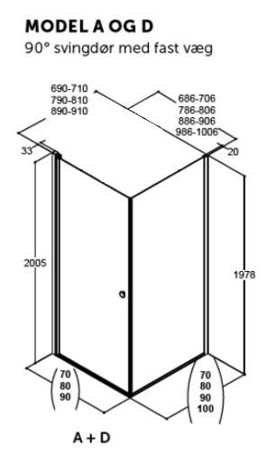 Dansani Match A+D 70x70 brusehjørne - Tonet glas/mat sort Dansani Match A+D 70x70 brusehjørne - Tonet glas/mat sort