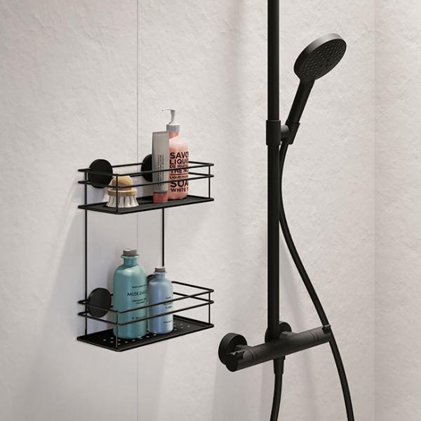 Beslagsboden dobbelt brusekurv, selvklæbende - Mat sort Beslagsboden dobbelt brusekurv, selvklæbende - Mat sort