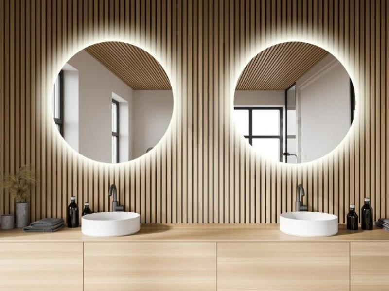 Puk rundt spejl m/backlight og varme - &Oslash;110 cm