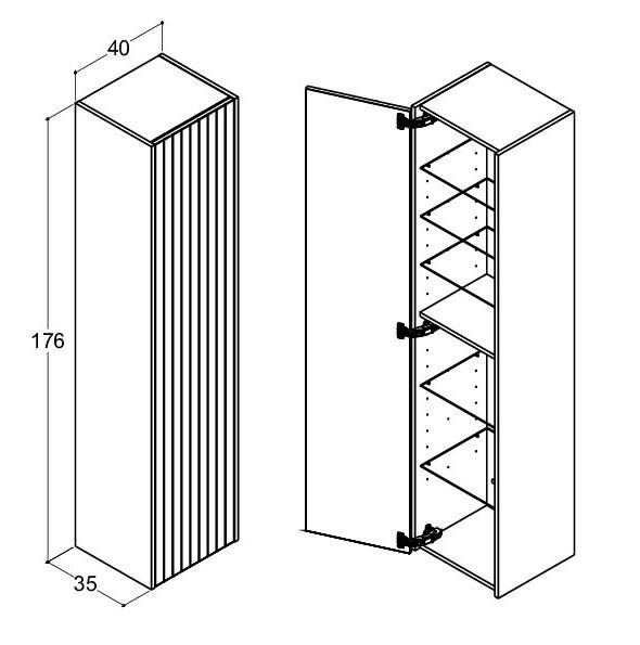 Dansani Luna Classic 40 h&oslash;jskab A m/l&aring;ge og lameller - Venstreh&aelig;ngslet - Eg noir