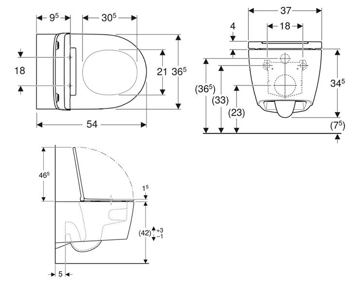 Geberit One v&aelig;gh&aelig;ngt toilet m/s&aelig;de og hvid Monolith cisterne