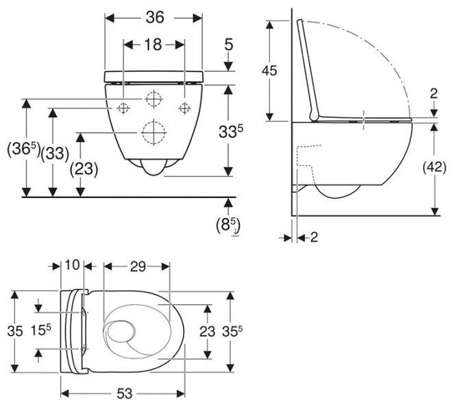 Geberit Acanto Rimless v&aelig;gh&aelig;ngt inkl. s&aelig;de m/SoftClose, cisterne og betjening i hvid