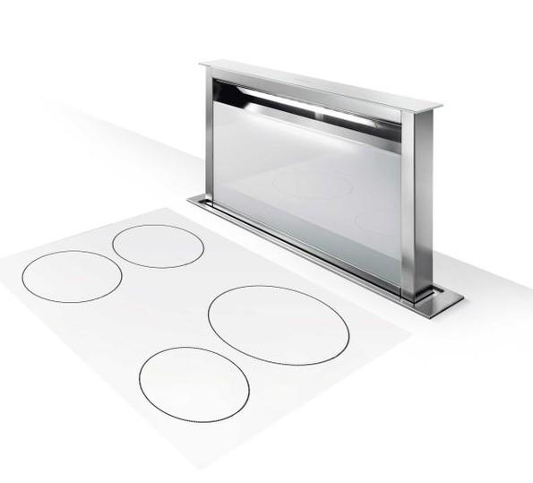 Eico Fabula W PLUS indbygget emhætte t/ bordplade - Rustfrit stål m/hvid glas Eico Fabula W PLUS indbygget emhætte t/ bordplade - Rustfrit stål m/hvid glas