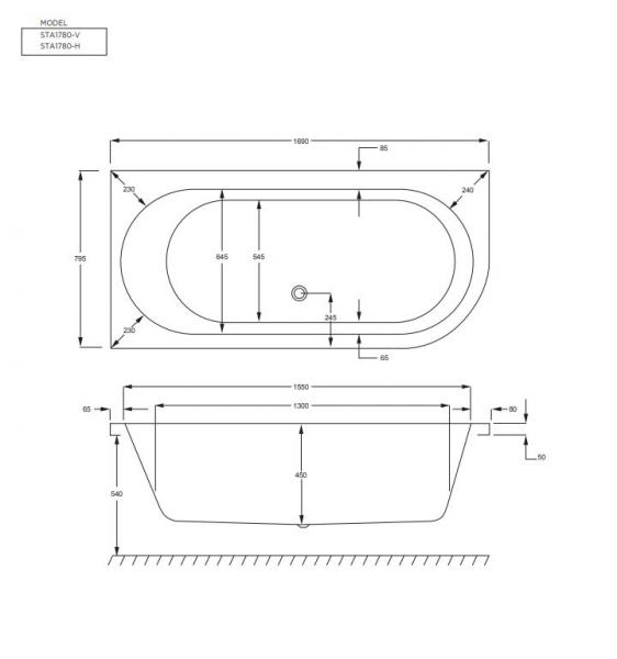 Str&oslash;mberg Status badekar t/indbygning - 170 x 80 - H&oslash;jre - 1 rygl&aelig;n