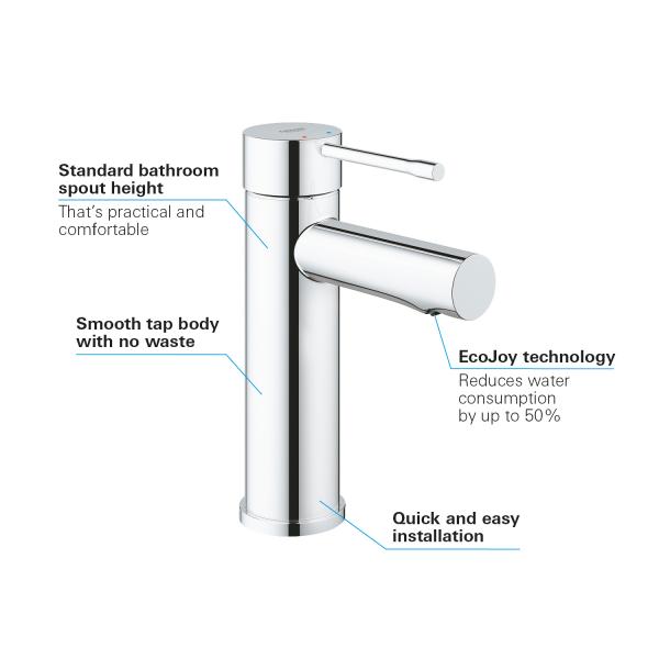 Grohe Essence New h&aring;ndvaskarmatur u/bundventil m/EcoJoy