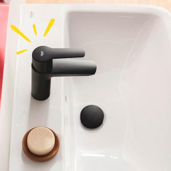 Grohe Start S h&aring;ndvaskarmatur m/koldstart og push open bundventil - Mat sort