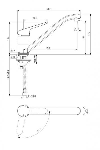 Ideal Standard Ceraflex k&oslash;kkenarmatur m/koldstart - Lav tud