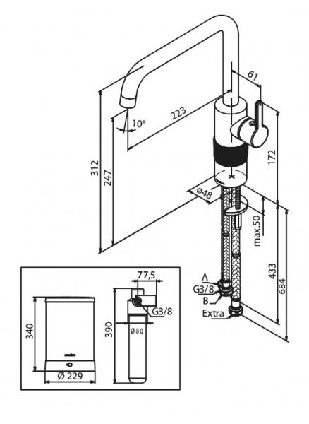 Damixa Silhouet Instant kogende køkkenarmatur - Børstet kobber Damixa Silhouet Instant kogende køkkenarmatur - Børstet kobber