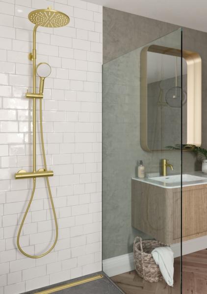 Damixa Silhouet komplet brusesystem - Ø250 - Børstet messing Damixa Silhouet komplet brusesystem - Ø250 - Børstet messing