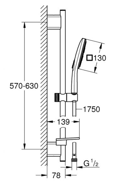 Grohe Rainshower SmartActive 130 Cube brusestangss&aelig;t - Krom