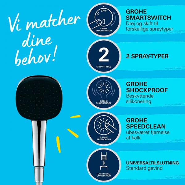 Grohe Vitalio Comfort 110 h&aring;ndbruser 2 sprays inkl. bruseslange