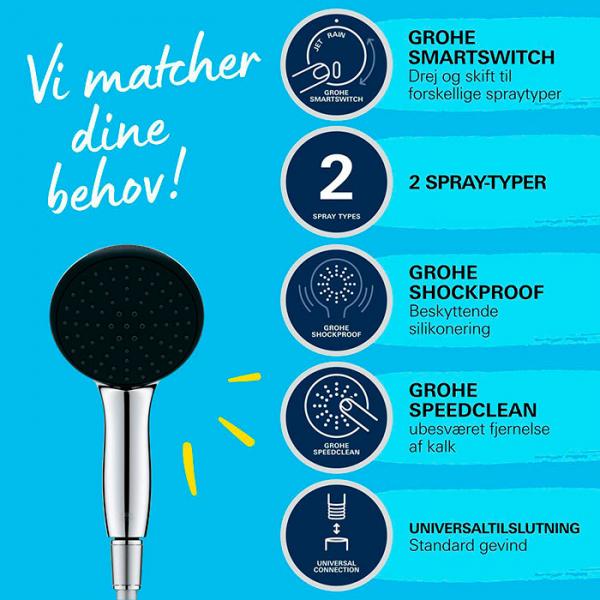 Grohe Vitalio Start 110 håndbruser 2 sprays inkl. bruseslange Grohe Vitalio Start 110 håndbruser 2 sprays inkl. bruseslange