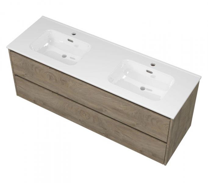 Sanibell Proline 140 m&oslash;bels&aelig;t m/2 skuffer og dobbeltvask - R&aring; eg