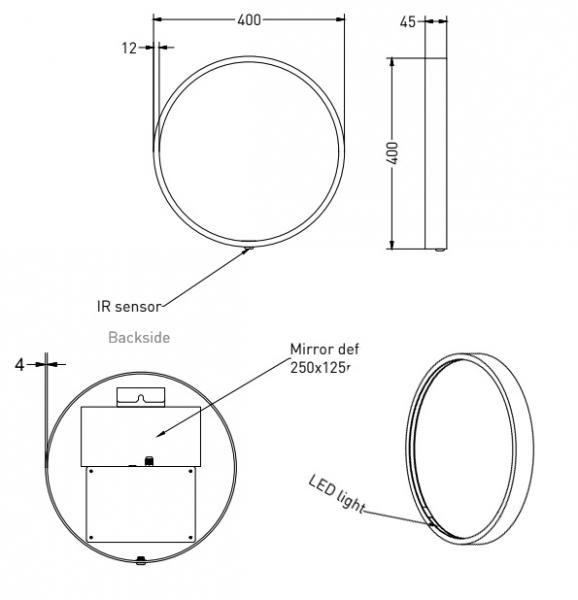 Sanibell Ink SP24 rundt spejl m/lys, varme og sensor &Oslash;40 - Mat sort