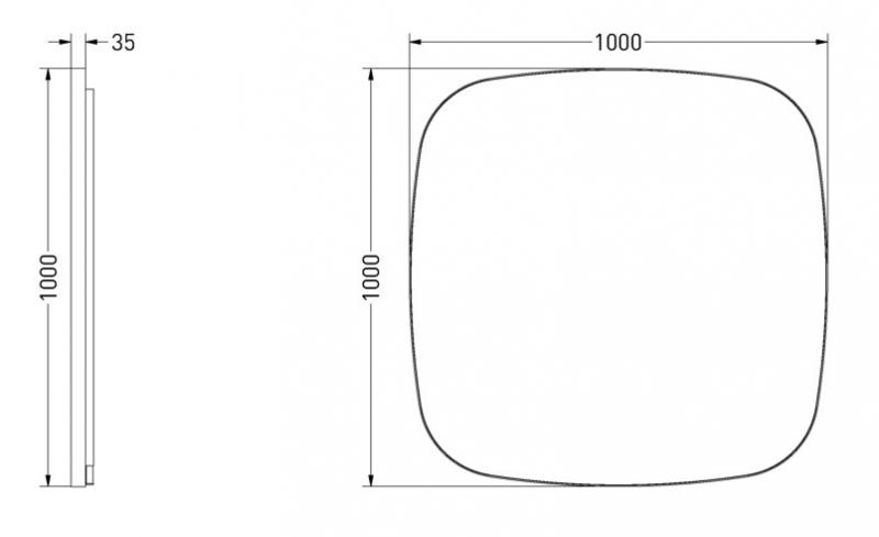 Sanibell Ink SP30 superellipse spejl m/backlight, varme og sensor 100 x 100 cm - B&oslash;rstet kobber