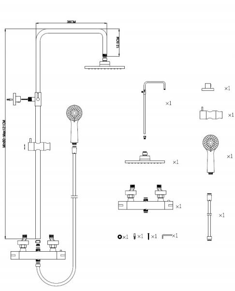 Nortiq komplet brusesystem Ø22 - Mat sort Nortiq komplet brusesystem Ø22 - Mat sort