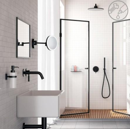 Smedbo Outline kosmetikspejl til v&aelig;g m/LED lys og 5 x forst&oslash;rrelse - Mat sort